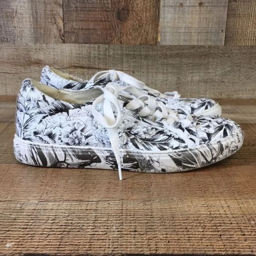 Kenneth Cole Reaction White Black Tropical Leather Kam Sneakers Womens 5.5 Shoes